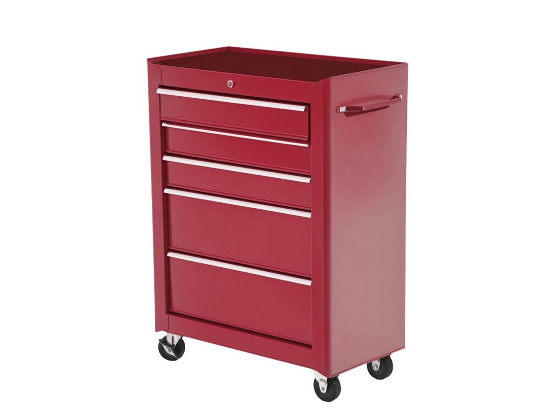 Carrinho De Ferramentas De Oficina Com Rodas, 5 Gavetas Com Fechadura E Alça Lateral, 61,5x33x82,5 Cm, Vermelho.