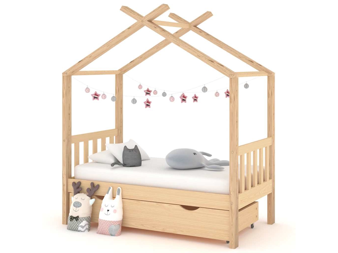 Vidaxl Estrutura De Cama Para Criança C/ Gaveta 70x140 Cm Pinho Maciço