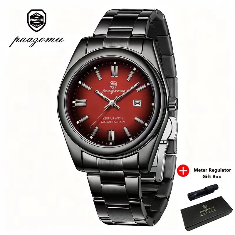 (preto E Vermelho) Relógio Casual E Estiloso, Com Mostrador De Quartzo Para Data E Dia Da Semana.