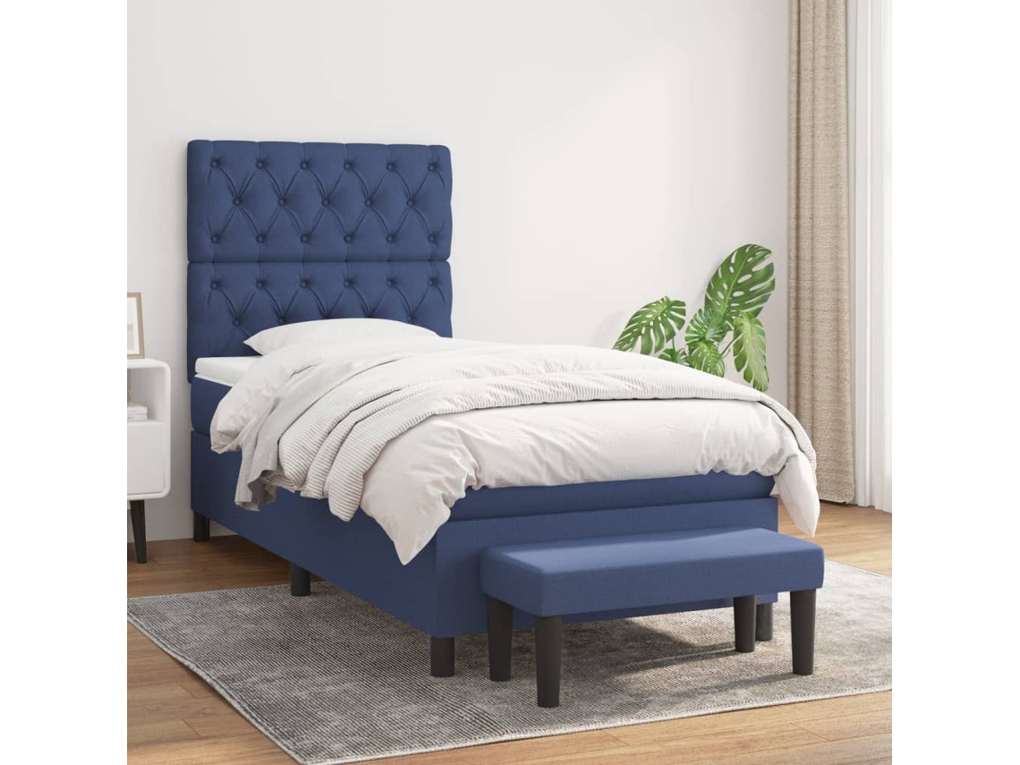 Vidaxl Cama Com Molas/colchão 80x200 Cm Tecido Azul