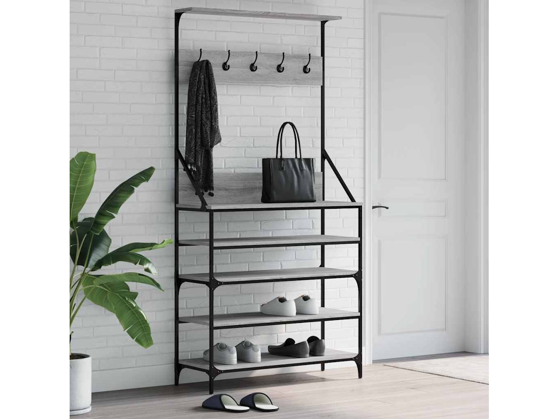 Vidaxl Bengaleiro Com Arrumação Calçado 90x34x184 Cm Cinza Sonoma