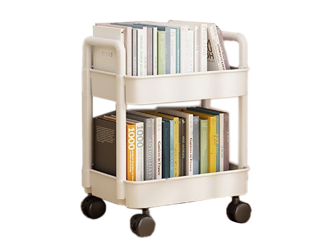 Carrinho De Plástico Com Rodinhas 2 Camadas Branco Com Gancho Carrinho Utilitário Móvel Estável Para Sala De Estar Quarto Cozinha