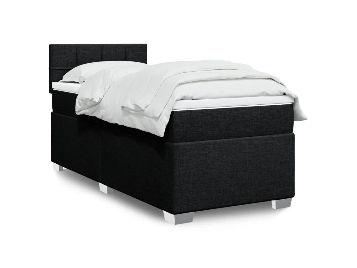 Cama Com Molas/colchão 90x200 Cm Tecido Preto