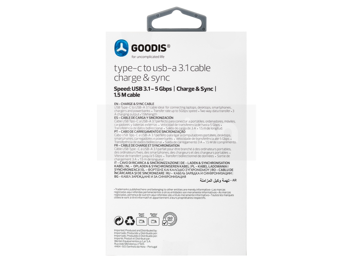 Cabo GOODIS 3.1 (USB - USB-C - 1.5m - Preto)