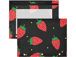 Conjunto de 2 Estojos com Janela Transparente para Folhas A4 Material Escolar Estampa Minimalista Morango Pr