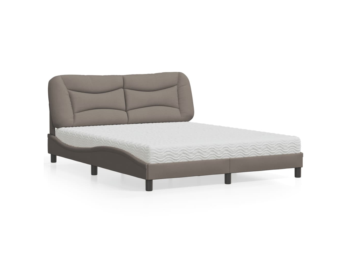 Cama Com Colchão 160x200 Cm Tecido Castanho-acinzentado