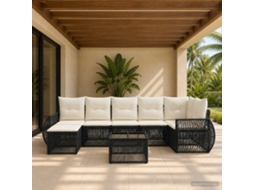 Vidaxl Conjunto De Sofá De Jardim 8 Unid. Preto E Branco Creme Vime Pe