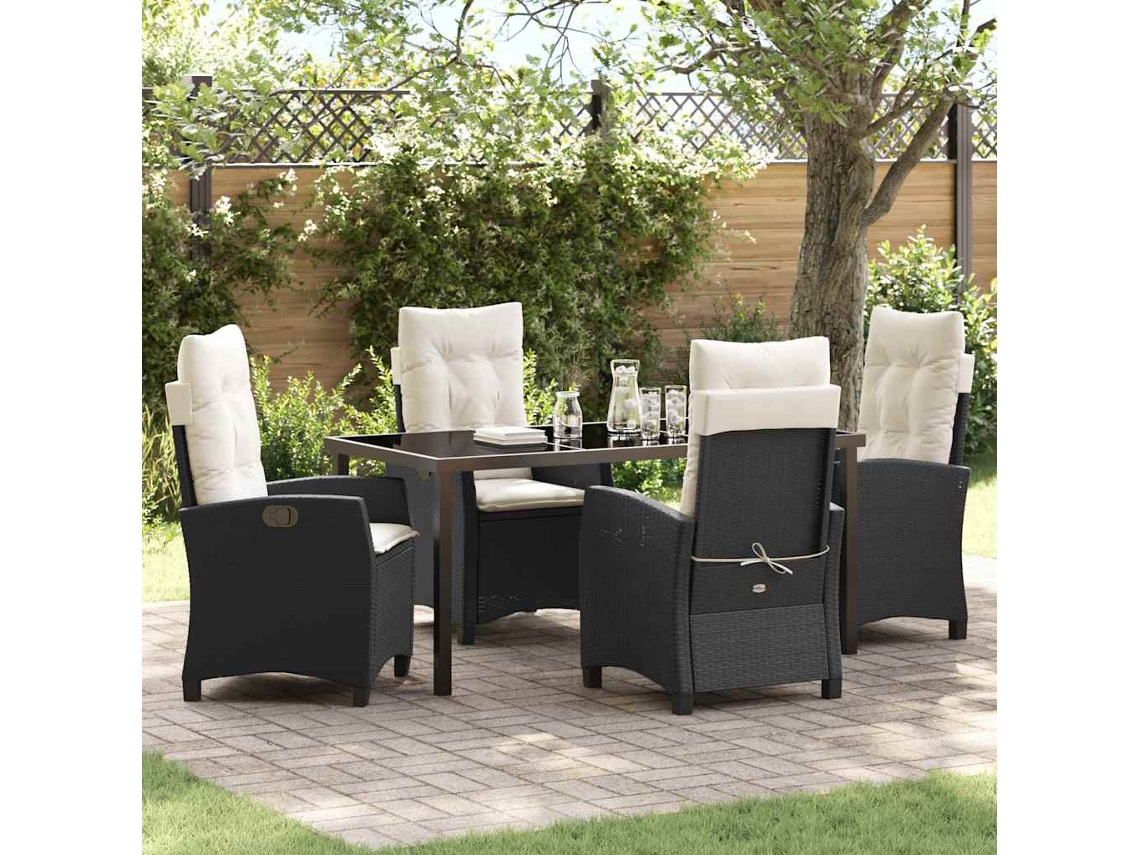 Vidaxl Conjunto de Jantar para Jardim com Almofada 5 Pcs Preto Vime Pe