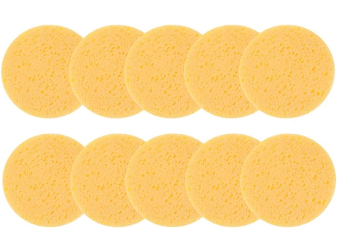 Conjunto De 10 Esponjas Removedoras De Maquiagem, Amarelas, De Celulose Natural.