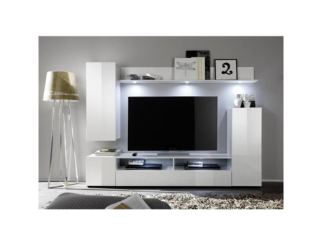 Conjunto de armário de TV DOIS - 3 portas - LED - Melamina branca fosca e brilhante - 208 x 33 x 165 cm TRENDS INTERNATIONAL