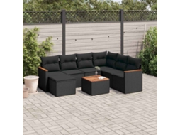 Vidaxl 8 Pcs Conjunto Sofás De Jardim Com Almofadões Vime Pe Preto