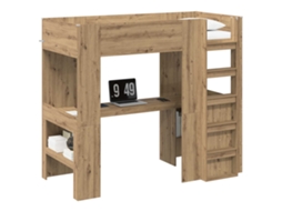 Vidaxl Estrutura De Cama Loft Com Mesa Carvalho Artesanal 100 X 200 Cm