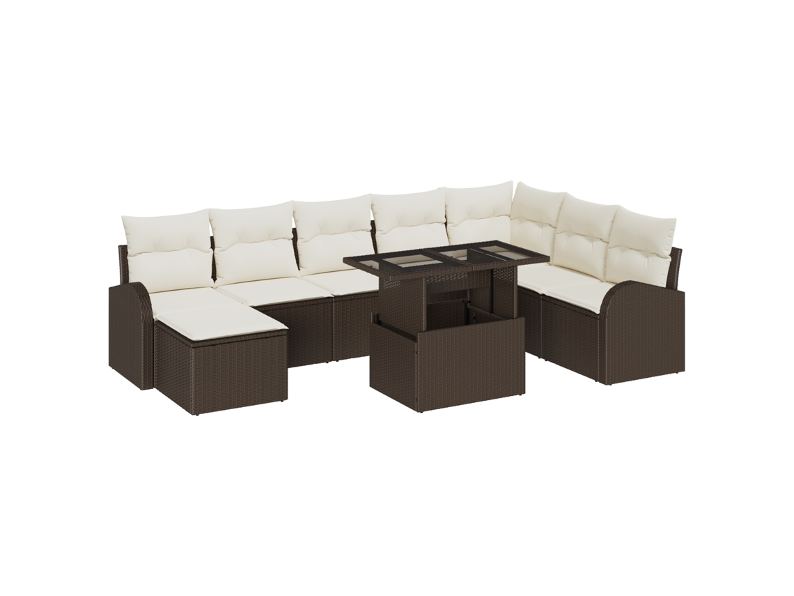 Conjunto 9 De Sofá De Jardim De Vidaxl Com Almofadas Marrom De Rattan Polímero
