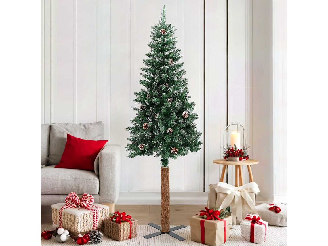 Vidaxl Árvore De Natal Fina Madeira Genuína E Neve Branca 180 Cm Verde