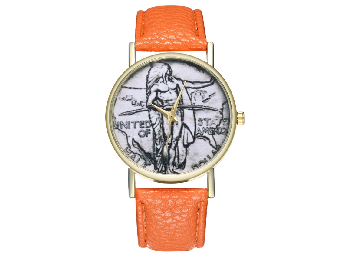 Relógio de pulso unissex Zhoulianfa com mecanismo de quartzo e pulseira de couro PU (laranja)