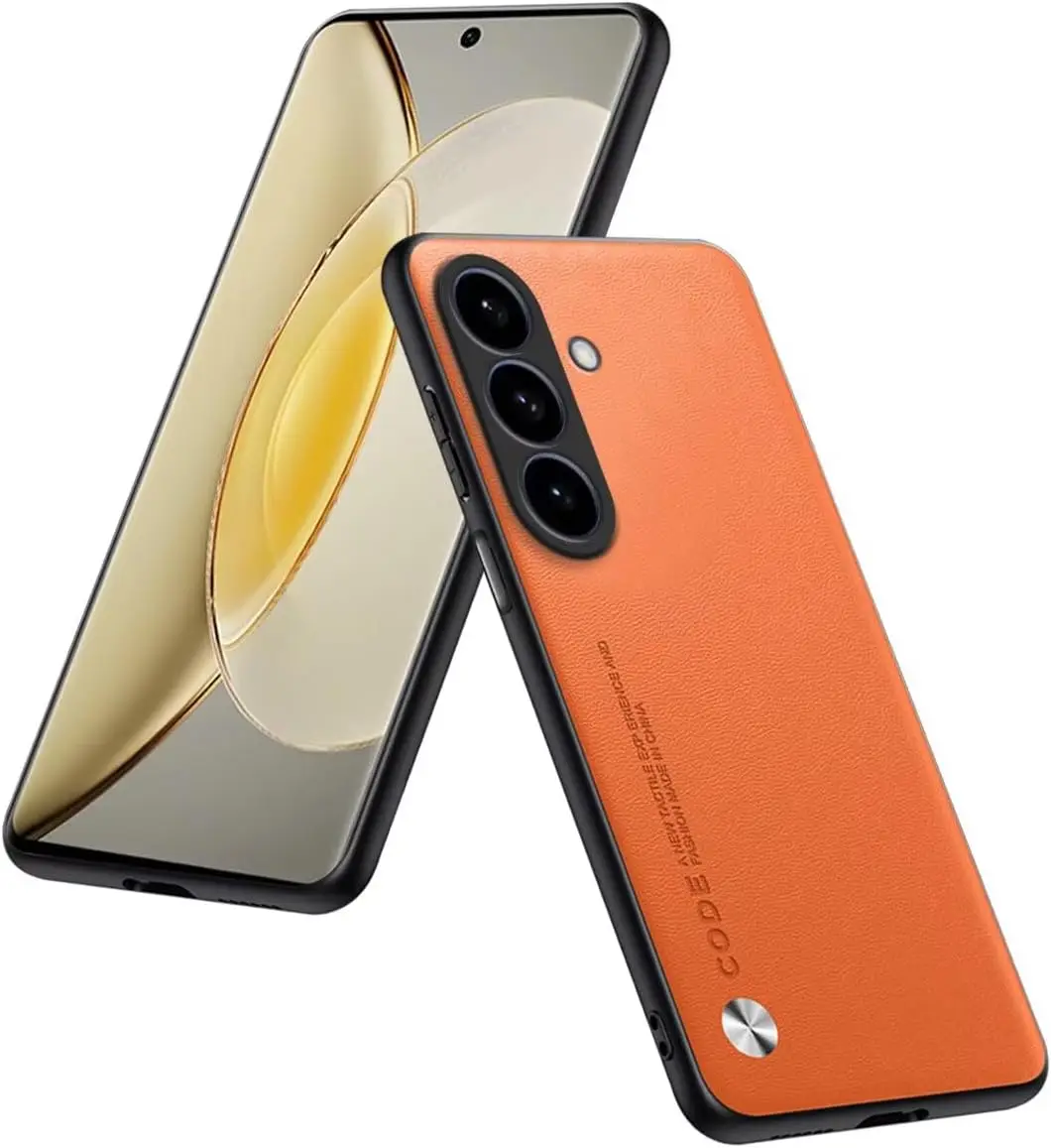 Capa Minimalista Em Couro Vegano (laranja, Galaxy S23 Ultra), Ultrafina E Protetora Contra Impressões Digitais.