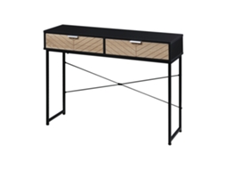 Mesa Consola 100x30x75 Cm De Entrada Moderna Com 2 Gavetas De Armazenamento Preto E Madeira