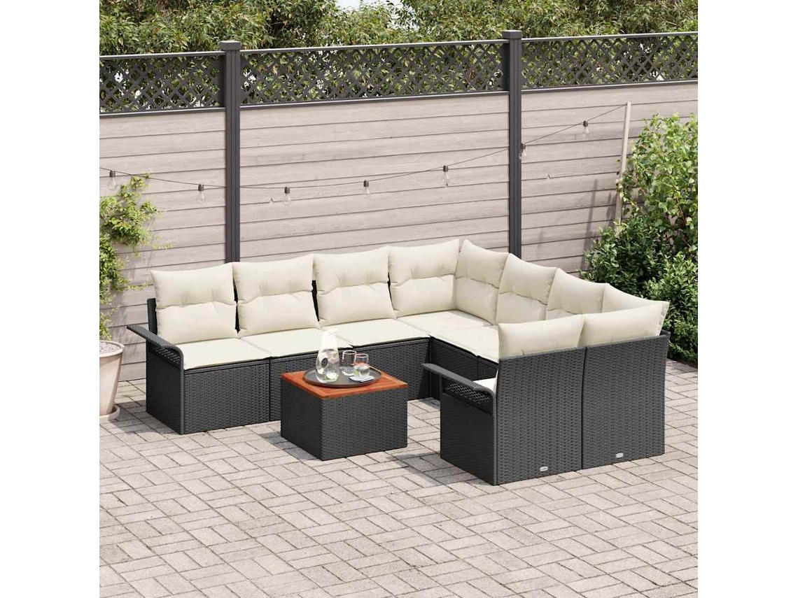 Vidaxl Conjunto De Sofá De Jardim 9 Unid. Preto Vime Pe