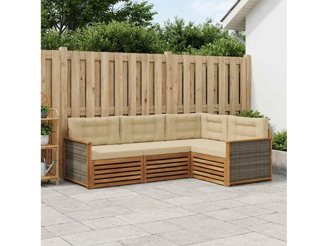 Vidaxl Conjunto De Sofás Para Exterior 4 Pcs Natural E Bege