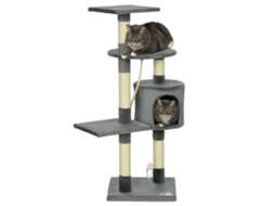 Arranhador para Gatos com 4 Níveis com Poste para Afiar as Garras Caverna Plataformas e Brinquedos 40x40x116 Cm Cinzento Escuro Ge