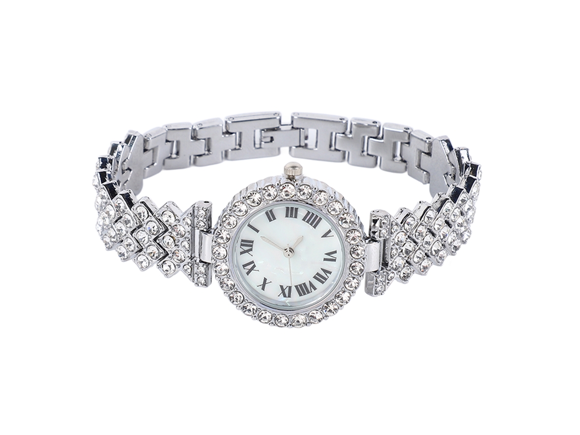 Conjunto de Relógio e Pulseira de Prata com Strass para Mulher Presente de Aniversário