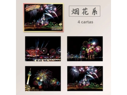 (fogos De Artifício) Faça Você Mesmo: Brinquedo Infantil De Pintura Raspada Com Tema De Paisagem Urbana E Arquitetura,com 4 Peças,representando