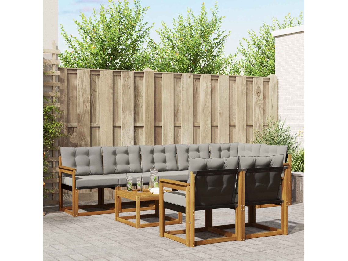 Vidaxl Conjunto De Sofás Para Exterior 9 Pcs Cinza Natural E Claro