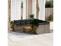 Vidaxl 9 Pcs Conjunto Sofás P/ Jardim Com Almofadões Vime Pe Cinzento