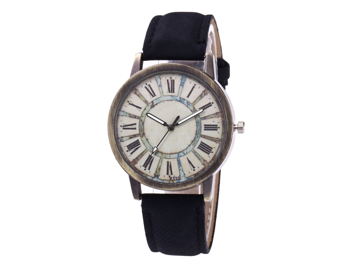 Relógio de pulso Zhoulianfa Black Quartz para homens e mulheres com pulseira de jeans e mostrador romano.