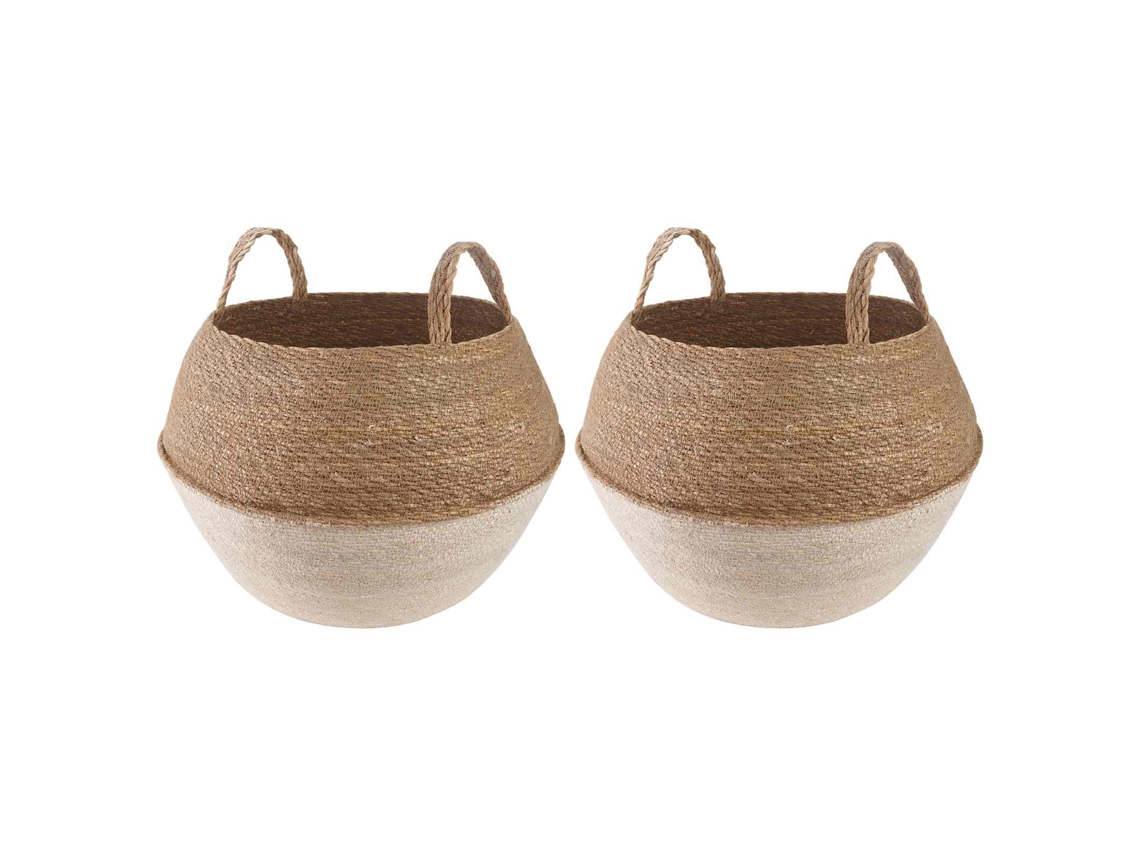 Vidaxl Cachepot Com Alças 2 Pcs Branco Ø 45 X 36 Cm 100% Erva Marinha