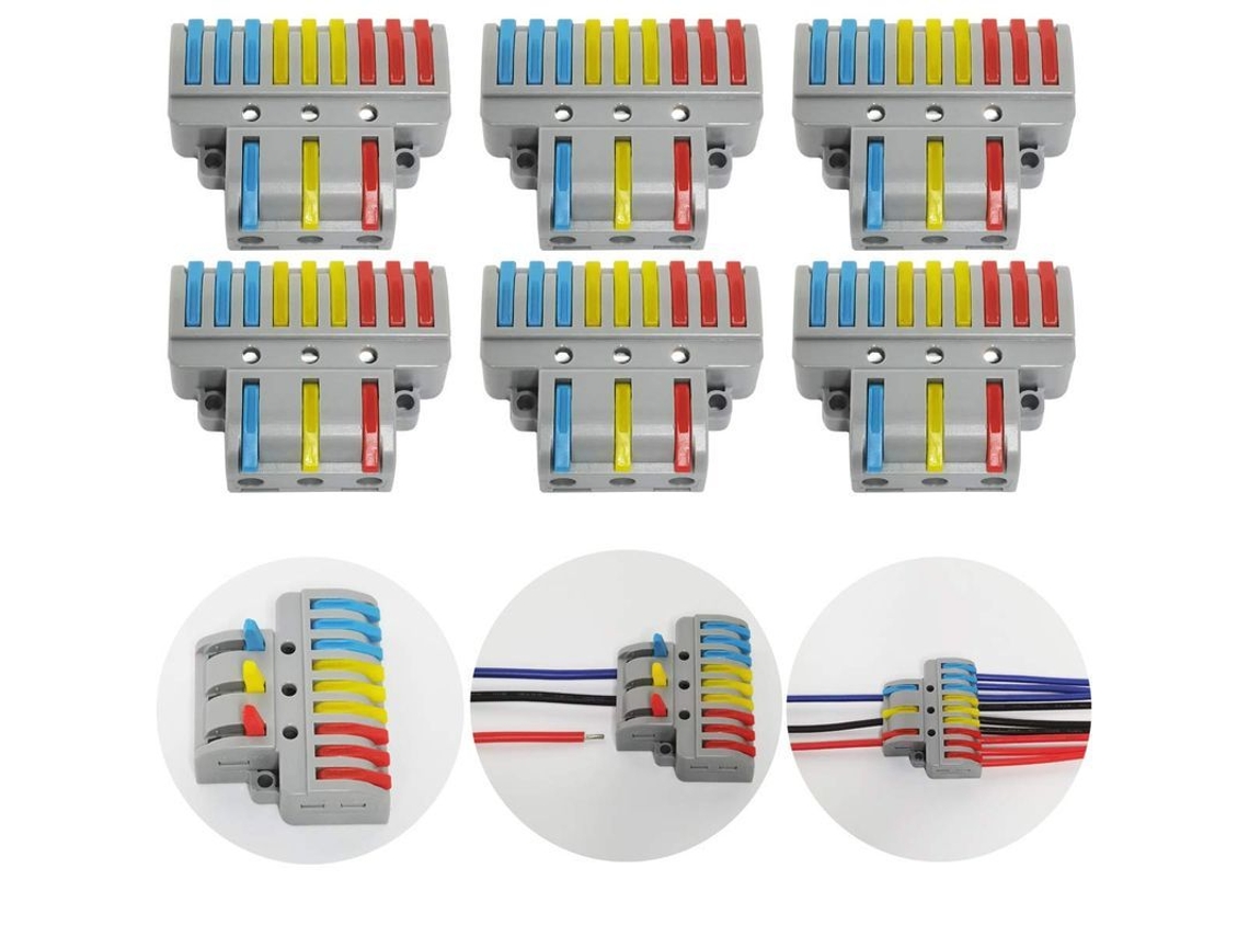 2026 conector Elétrico, 6 Peças Conector Condutor Compacto 3 Entradas 9 Saídas com Parafusos de Fixação