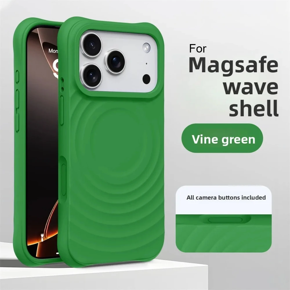 (verde, Iphone 14 Pro Max) Capa Com Textura De Ondulação De Água, Compatível Com Carregamento Magnético Magsafe, Silicone Líquido