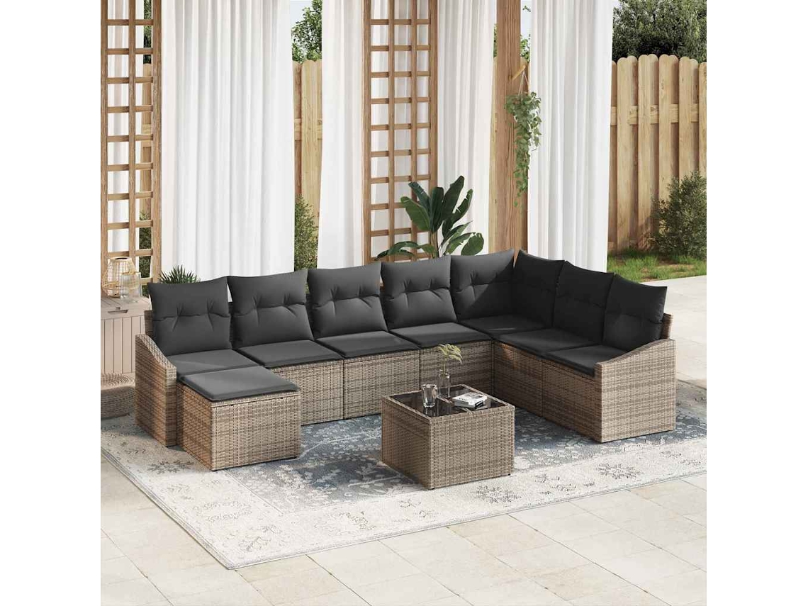 Vidaxl Conjunto De Sofá De Jardim 8 Unid. Cinzento-claro Vime Pe