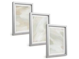 Conjunto De Pinturastinturas Abstratas Boho Vibrantes Moldura Prateada Quadros Para A Sala De Estar Espelharte (3 Peças 20x30 Cm)