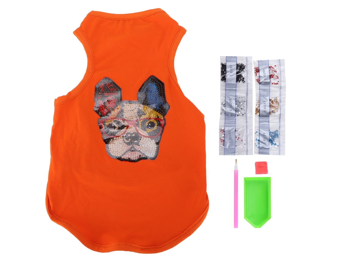 Camiseta Para Perro Com Padrão De Bulldog Adorável, Jaqueta Com Strass, Tamanho L Laranja