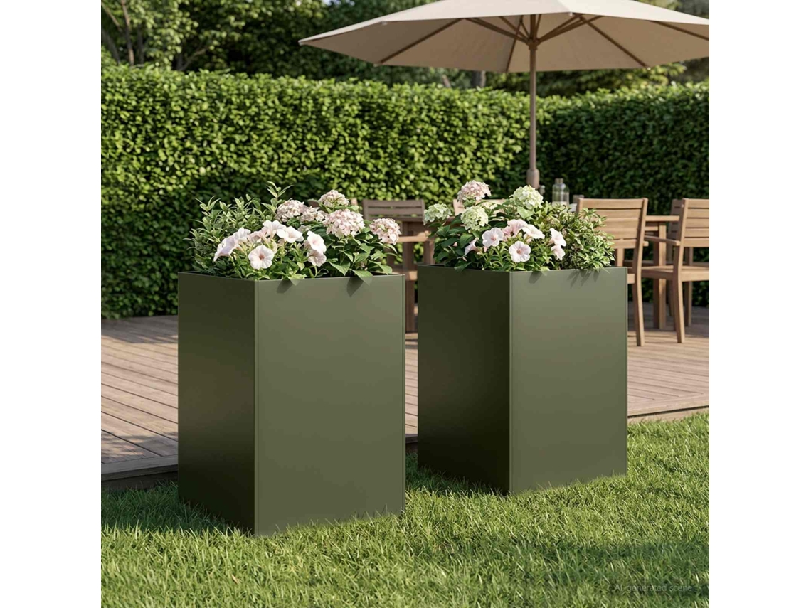 Vidaxl Vaso De Jardim 2 Unid. Verde-azeitona 50 X 50 X 75 Cm