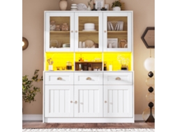 Armário Alto 140×40×175cm Envidraçado, Prateleiras Moduláveis, Led Mudança De Cor Bicolor Branco E Preto