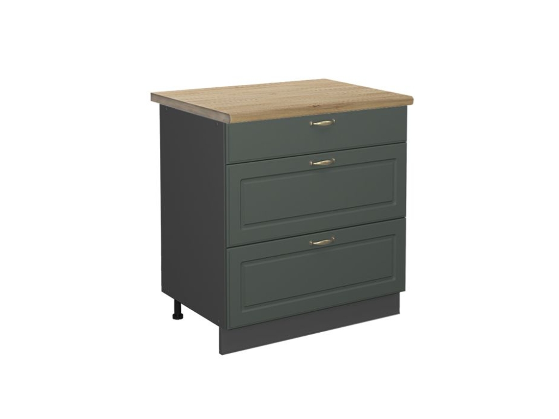 Armário de cozinha Fame-Line, 80 cm com 3 gavetas, PT Carvalho, Country Gold Green, Vicco