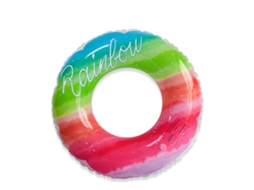 Boia Inflável Infantil E Adulta Em Pvc Espesso Com Estampa De Arco-íris, Ideal Para Piscina E Uso Como Assento.