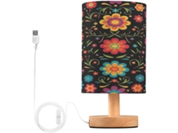 Abajur De Cabeceira Floral Colorido Para Quarto, Abajur De Cabeceira Led, Luminária De Leitura Com Portas Usb E Cúpula
