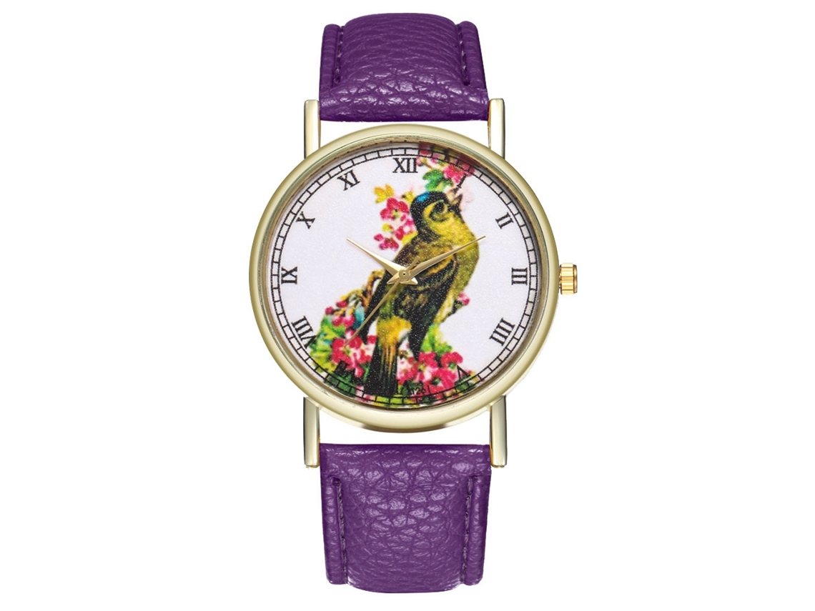 Reloj De Mujer Zhoulianfa Con Imagen De Pájaro Dial Redondo Analógico Cuarzo Morado