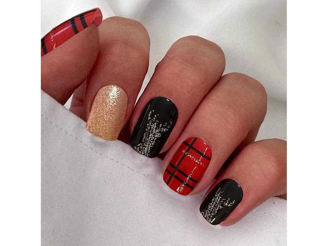 Unhas Falsas de Natal Curtas Quadradas com Design Cute 24pcs para Mulheres e Meninas