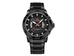 Relógio Masculino Naviforce À Prova D'água de Aço com Quartzo e Calendário Preto