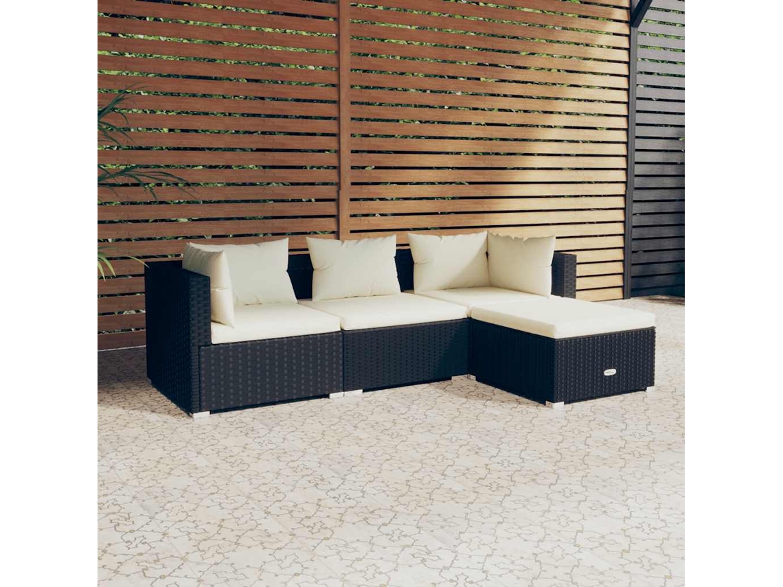 Vidaxl 4 Pcs Conjunto Lounge De Jardim C/ Almofadões Vime Pe Preto