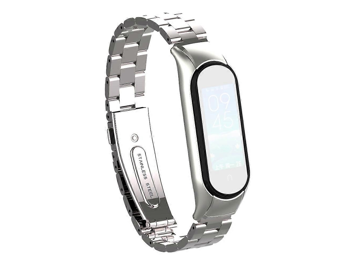 Pulseira De Aço Inoxidável Maciça Com Mola Dupla Para Xiaomi Mi Band 5 (prateada).