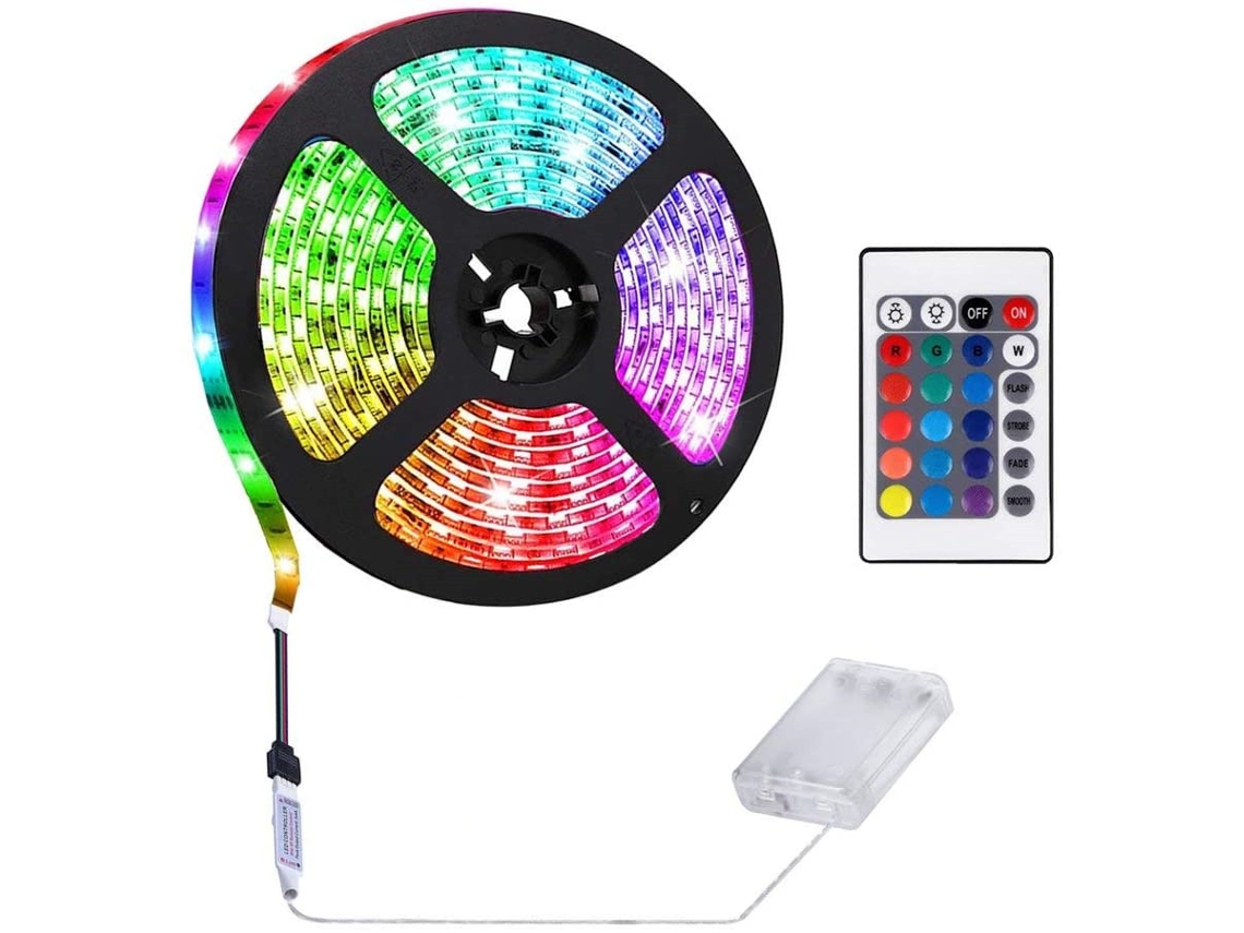 Fita Led, Ip65, 2 M, Rgb, Comando Remoto, Para Decoração De Móveis, Televisão, Prateleiras E Ambientes Internos