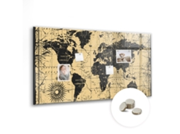 Quadro De Vidro Magnético Mapa Mundi Vintage Para A Cozinha Espelharte (120x60 Cm)