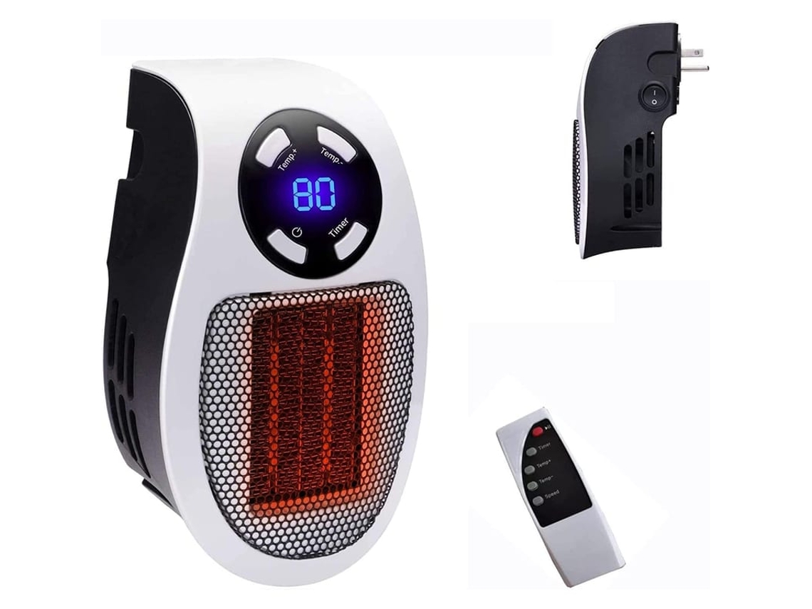 Aquecedor Elétrico De 500w Com Termostato Ajustável, Timer E Display Led, Compacto Para Escritório E Dormitório