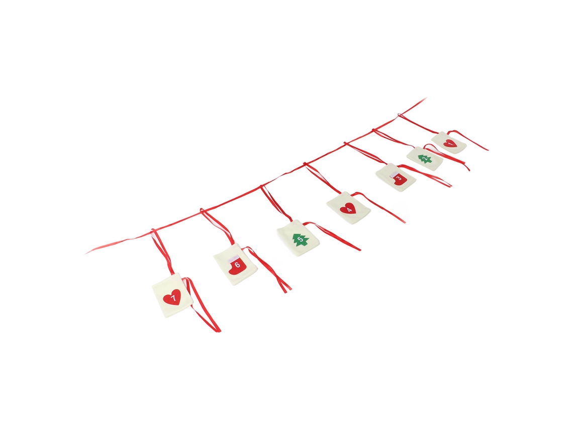 Calendário de Natal Contagem Regressiva 1 7 Fitas Vermelhas
