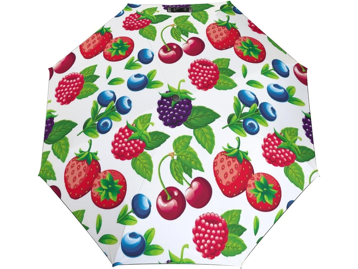 Guarda Chuva Compacto Vosery com Estampa de Morango e Mirtilo Leve Viagens S/MARCA